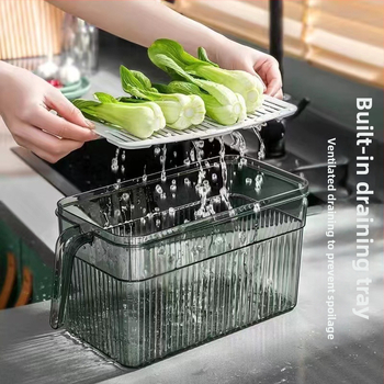 Box na skladovanie do chladničky so viečkom — Lily of the Valley; plastový materiál vhodný pre potraviny; jednoduchý štýl; skladovanie, uchovávanie, odvodnenie