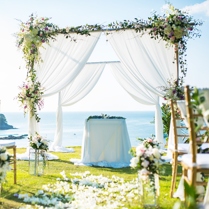 Chiffonové svadobné pozadie záves pre dekoráciu — polyester, moderný minimalistický štýl, vhodné pre obývaciu izbu, balkón a komerčné priestory, bez inštalácie