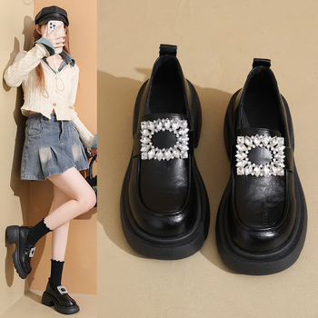 Dámske loafer topánky, PU vrchná časť, gumová podrážka, okrúhly špička, stredná päta 3-5 cm