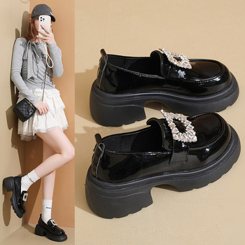 Dámske loafer topánky, PU vrchná časť, gumová podrážka, okrúhly špička, stredná päta 3-5 cm