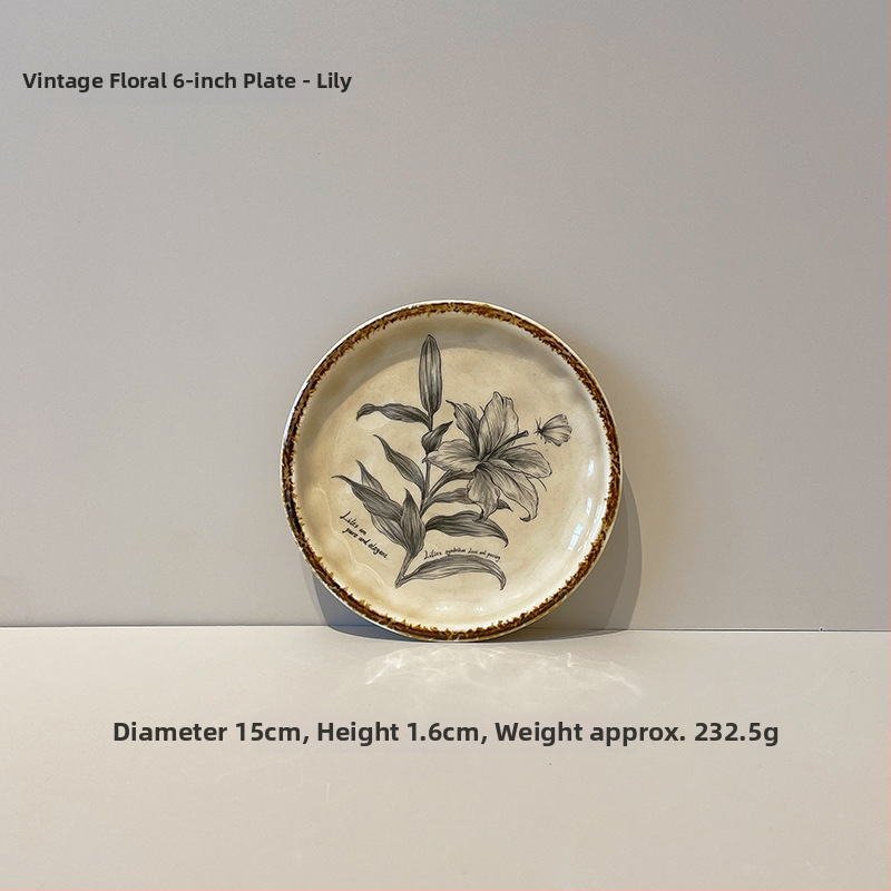 Keramický dezertný tanier v retro štýle, kruhový tvar, podglazúrne farbenie