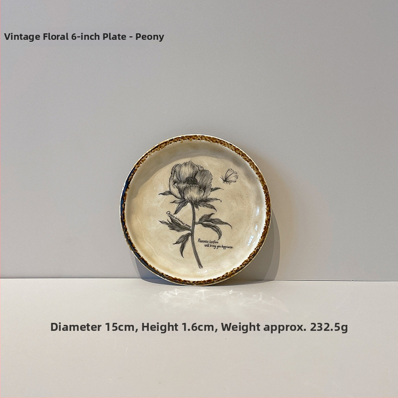 Keramický dezertný tanier v retro štýle, kruhový tvar, podglazúrne farbenie