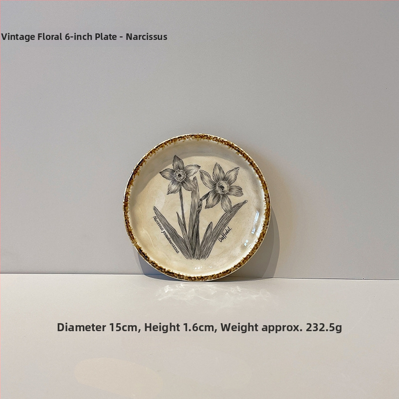 Keramický dezertný tanier v retro štýle, kruhový tvar, podglazúrne farbenie