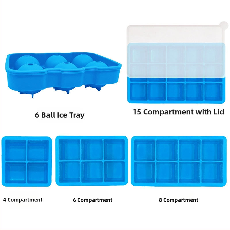 Silikónová forma na ľad s 4/6/8 dutinami, rýchle zmrazenie, ľahké vyberanie