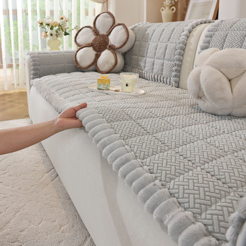 Navlaka za jastučnicu kauča – pamuk fleece, mrežasti uzorak, kompatibilna s modulnim kaučom, minimalističko-modern stil