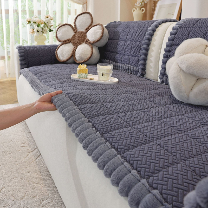 Navlaka za jastučnicu kauča – pamuk fleece, mrežasti uzorak, kompatibilna s modulnim kaučom, minimalističko-modern stil