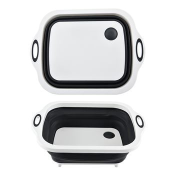 3-v-1 skladacia odkvapkávacia nádoba na zeleninu s doskou na krájanie a funkciou umývania, PP+TPR