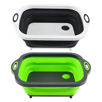 3-v-1 skladacia odkvapkávacia nádoba na zeleninu s doskou na krájanie a funkciou umývania, PP+TPR