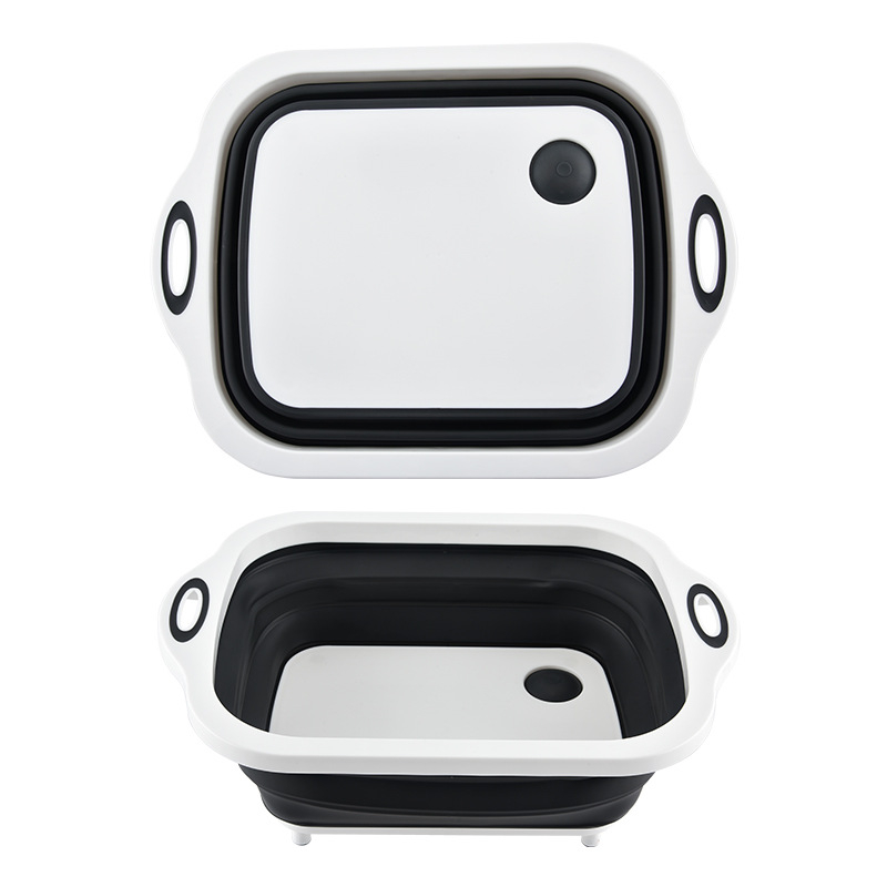 3-u-1 sklopiva posuda za odvod vode za povrće, s pločom za pranje i daskom za rezanje, PP+TPR