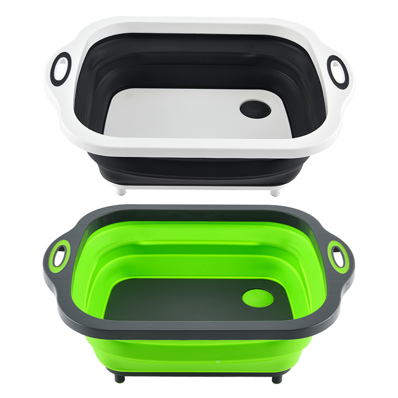 3-u-1 sklopiva posuda za odvod vode za povrće, s pločom za pranje i daskom za rezanje, PP+TPR