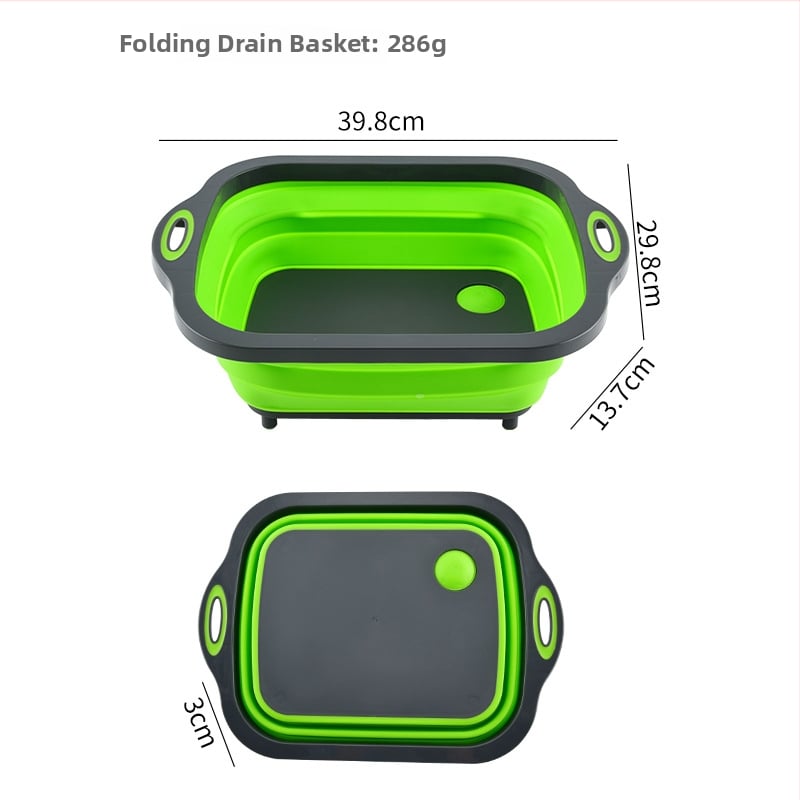 3-v-1 skladacia odkvapkávacia nádoba na zeleninu s doskou na krájanie a funkciou umývania, PP+TPR
