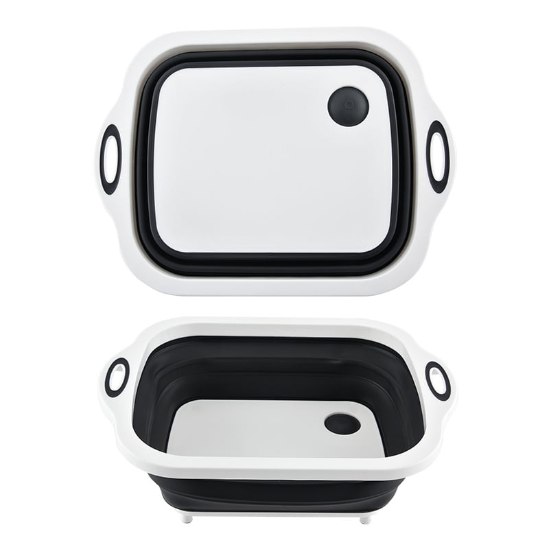 3-v-1 skladacia odkvapkávacia nádoba na zeleninu s doskou na krájanie a funkciou umývania, PP+TPR