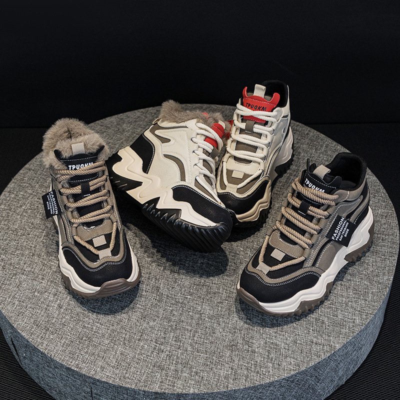 Дамски спортни обувки на платформа за повишаване на височината, средно високи, PU горна част, кръгъл нос, 6–8 см дебел ток