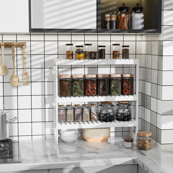 Drevený trojposchodový rohový nástenný regál na skladovanie do kuchyne a kúpeľne