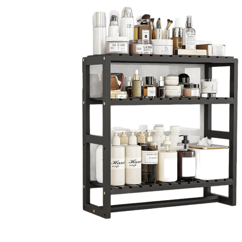 Drevený trojposchodový rohový nástenný regál na skladovanie do kuchyne a kúpeľne