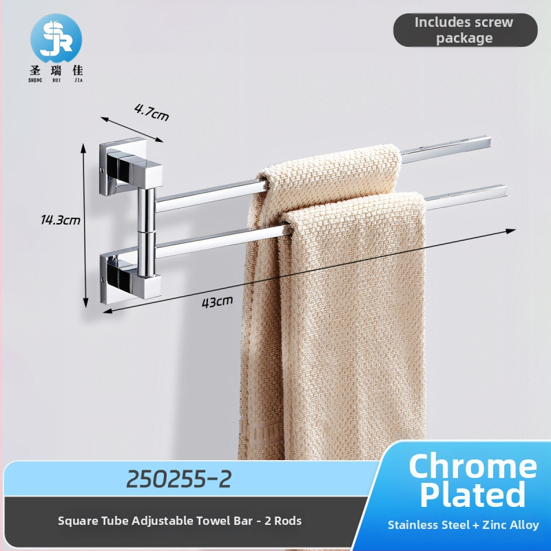 Držiak na uteráky z nehrdzavejúcej ocele a zliatiny zinku, chrómovaný povrch, nosnosť 10 kg, dvojvrstvový, 180° otáčavý