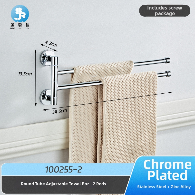 Držiak na uteráky z nehrdzavejúcej ocele a zliatiny zinku, chrómovaný povrch, nosnosť 10 kg, dvojvrstvový, 180° otáčavý