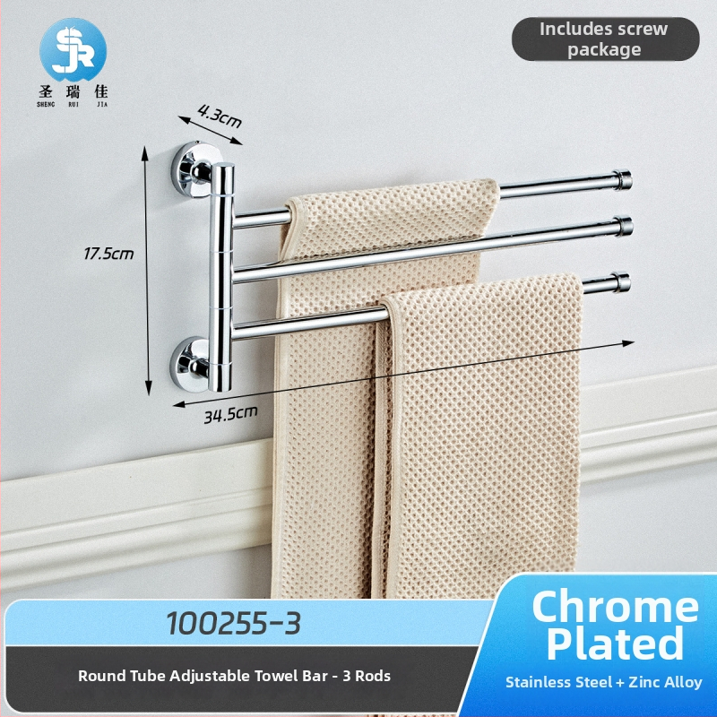 Držiak na uteráky z nehrdzavejúcej ocele a zliatiny zinku, chrómovaný povrch, nosnosť 10 kg, dvojvrstvový, 180° otáčavý