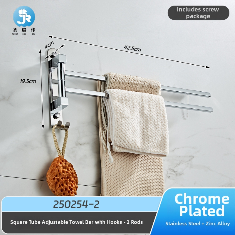 Držiak na uteráky z nehrdzavejúcej ocele a zliatiny zinku, chrómovaný povrch, nosnosť 10 kg, dvojvrstvový, 180° otáčavý