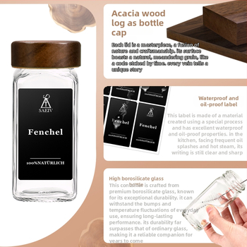 Sklenený set fľaštičiek na korenie s viečkami z bambusu, hliníka alebo akácie