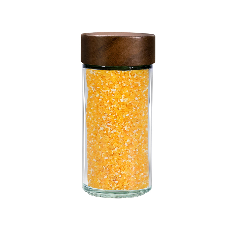 Sklenený set fľaštičiek na korenie s viečkami z bambusu, hliníka alebo akácie