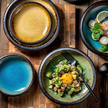 Porcelánový tanier na večeru, japonský štýl s glazúrou s praskaním ľadu, guľatý, vhodný do mikrovlnky