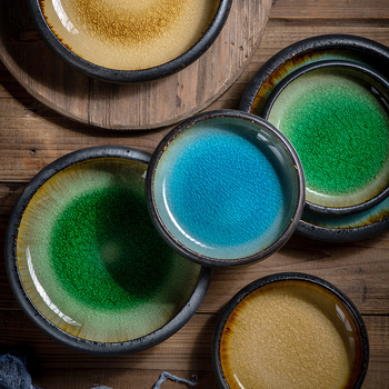 Porcelánový tanier na večeru, japonský štýl s glazúrou s praskaním ľadu, guľatý, vhodný do mikrovlnky