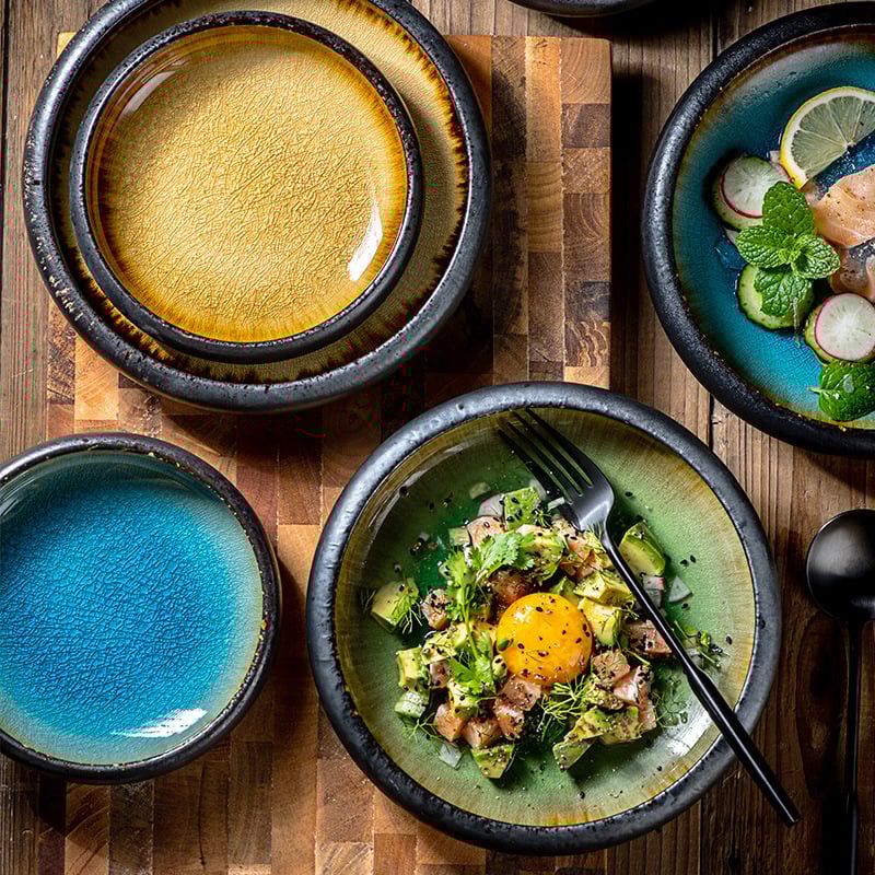 Porcelánový tanier na večeru, japonský štýl s glazúrou s praskaním ľadu, guľatý, vhodný do mikrovlnky