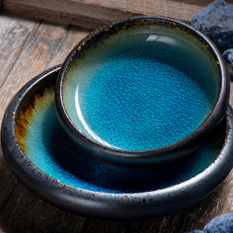 Porcelánový tanier na večeru, japonský štýl s glazúrou s praskaním ľadu, guľatý, vhodný do mikrovlnky