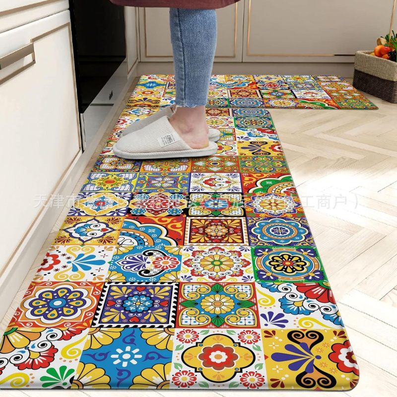 Αμερικανικού στυλ χαλάκια κουζίνας για δάπεδο, απορροφητικά, πολυεστερικό ύφασμα, εκτύπωση, τετράγωνο σχήμα, ριγές/αφηρημένο μοτίβο, προσαρμόσιμα