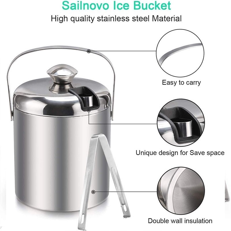 Vedro na ľad z nehrdzavejúcej ocele 304 s dvojitou izoláciou, prenosné pre bary a karaoke