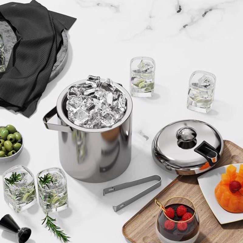 Vedro na ľad z nehrdzavejúcej ocele 304 s dvojitou izoláciou, prenosné pre bary a karaoke