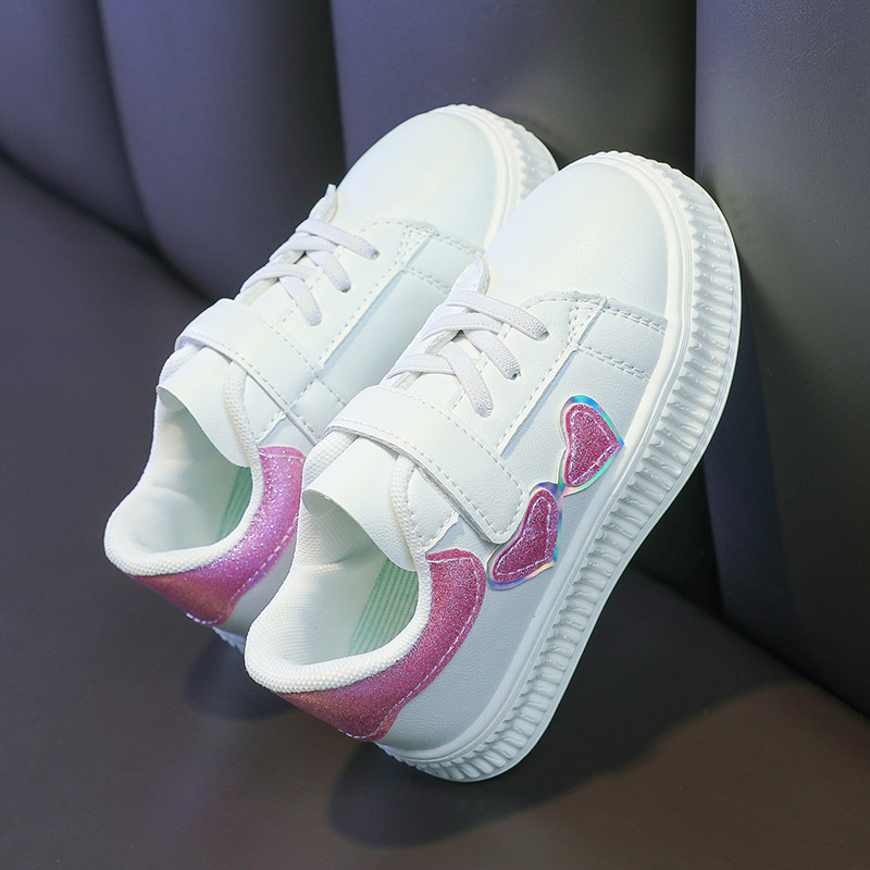 Детски бели спортни обувки за момичета, с велкро закопчаване, горна част синтетична кожа, гумена подметка, нисък профил