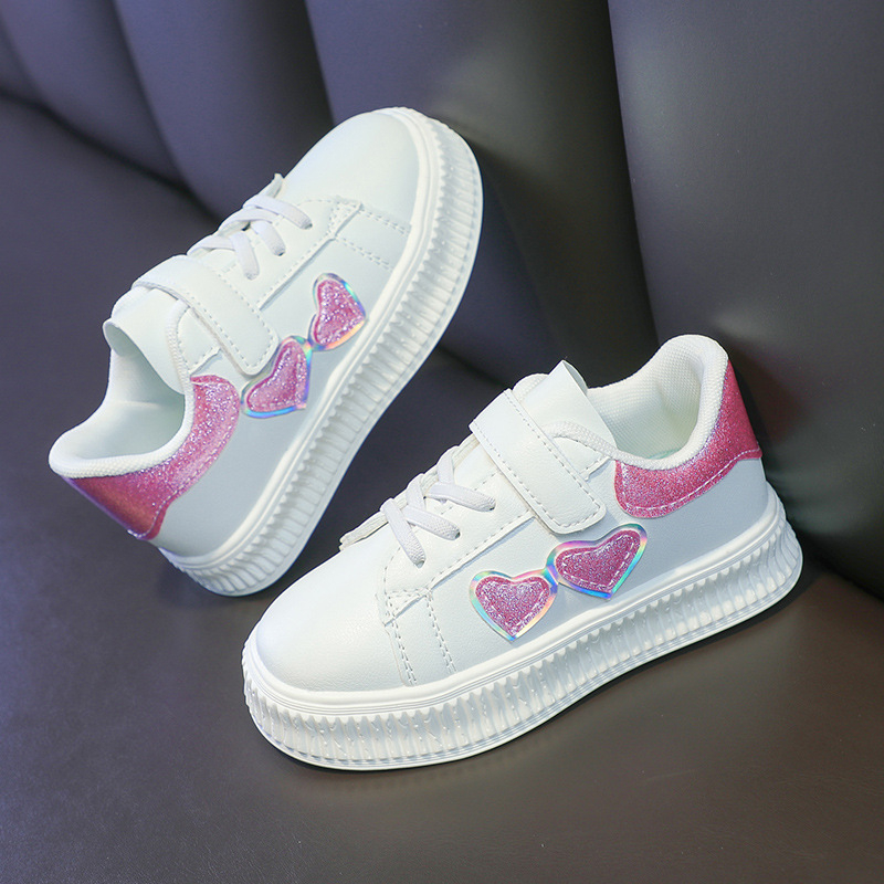 Детски бели спортни обувки за момичета, с велкро закопчаване, горна част синтетична кожа, гумена подметка, нисък профил