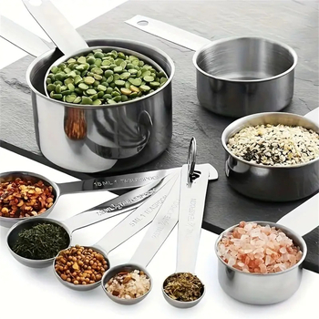 Small súprava meracích pohárov a lyžíc z nehrdzavejúcej ocele 304 so stupnicou, na pečenie a kávu, moderný minimalistický štýl