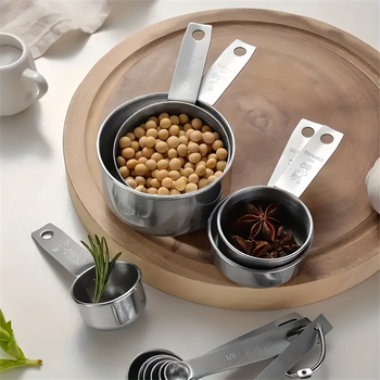 Small súprava meracích pohárov a lyžíc z nehrdzavejúcej ocele 304 so stupnicou, na pečenie a kávu, moderný minimalistický štýl