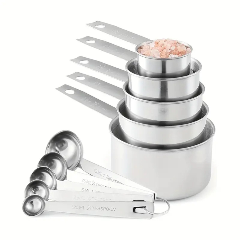 Small súprava meracích pohárov a lyžíc z nehrdzavejúcej ocele 304 so stupnicou, na pečenie a kávu, moderný minimalistický štýl