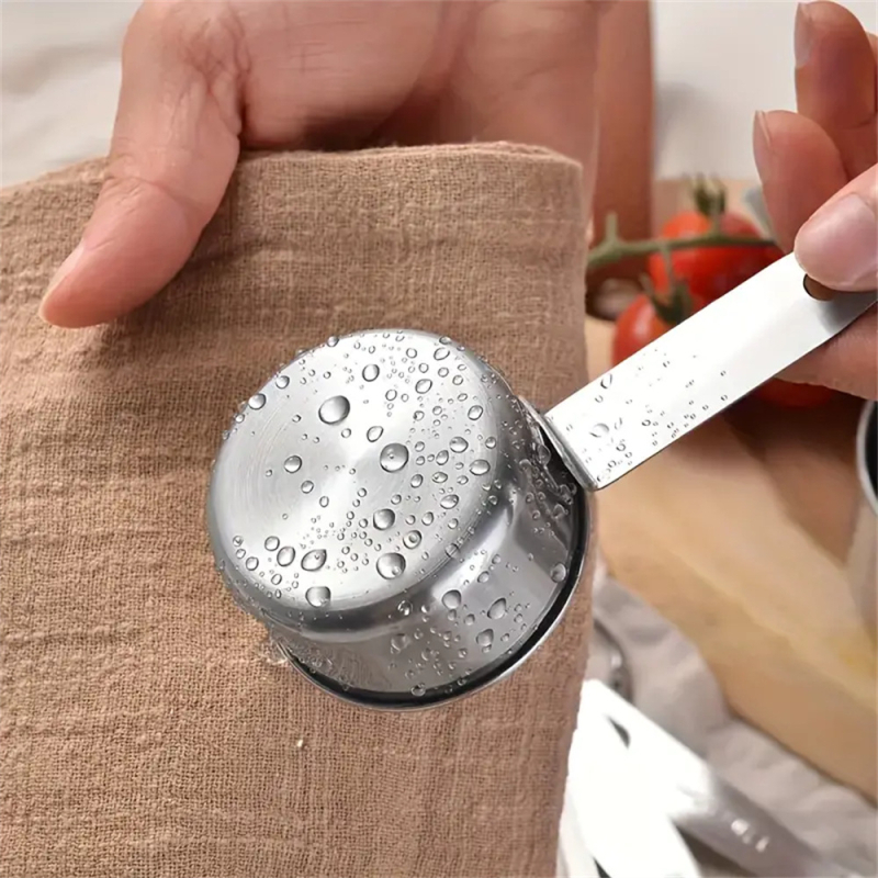 Small súprava meracích pohárov a lyžíc z nehrdzavejúcej ocele 304 so stupnicou, na pečenie a kávu, moderný minimalistický štýl