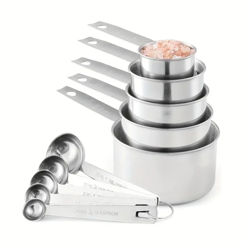 Small súprava meracích pohárov a lyžíc z nehrdzavejúcej ocele 304 so stupnicou, na pečenie a kávu, moderný minimalistický štýl