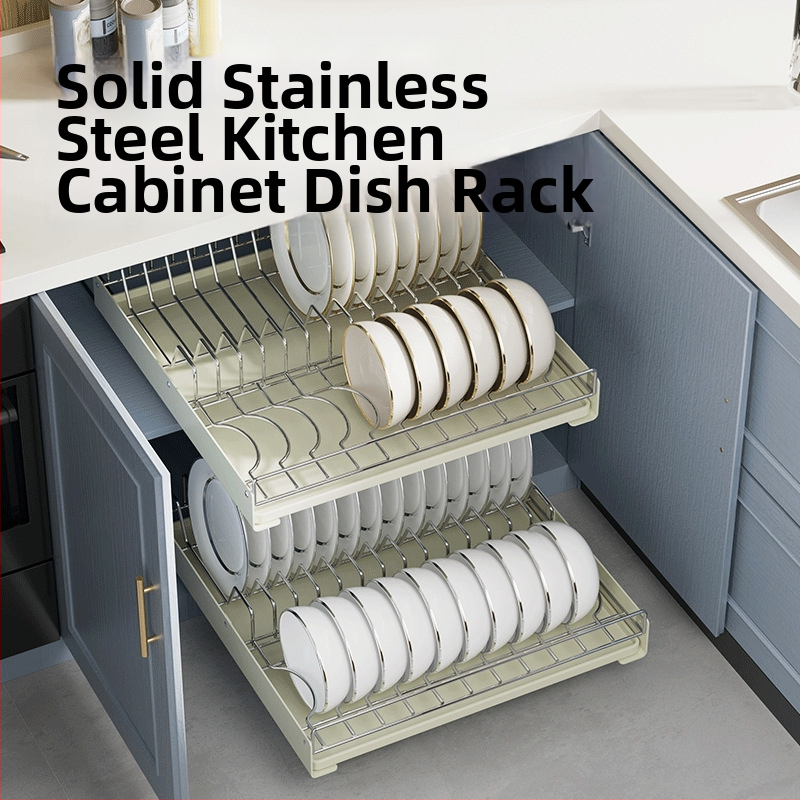 Nerezový regál na riady s ťahacím košíkom – kuchynský stojan na odkvapkávanie, moderný a viacúčelový