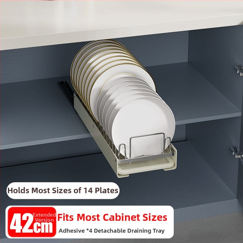 Nerezový regál na riady s ťahacím košíkom – kuchynský stojan na odkvapkávanie, moderný a viacúčelový