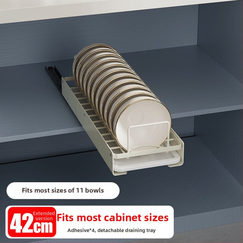 Nerezový regál na riady s ťahacím košíkom – kuchynský stojan na odkvapkávanie, moderný a viacúčelový