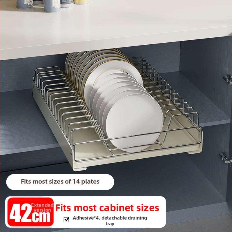 Nerezový regál na riady s ťahacím košíkom – kuchynský stojan na odkvapkávanie, moderný a viacúčelový