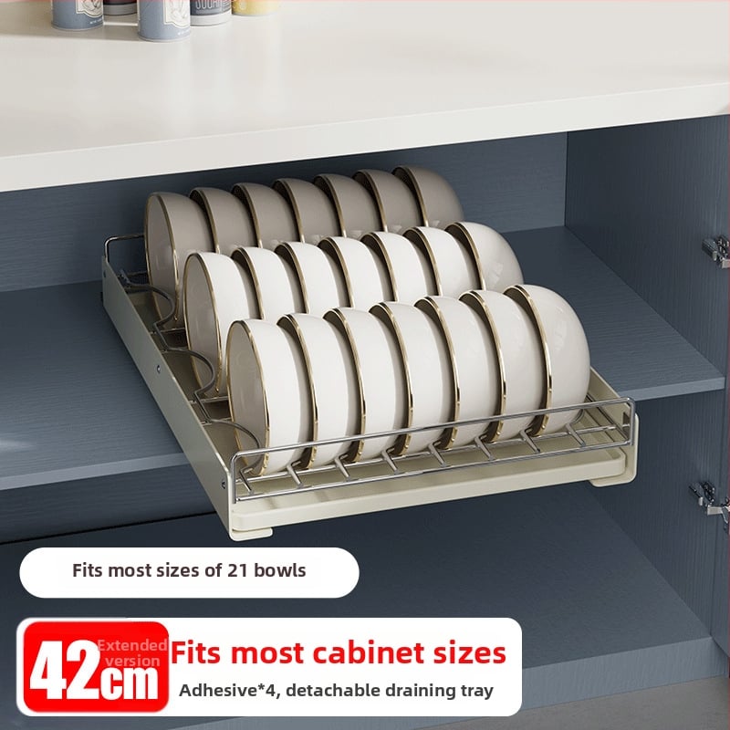 Nerezový regál na riady s ťahacím košíkom – kuchynský stojan na odkvapkávanie, moderný a viacúčelový