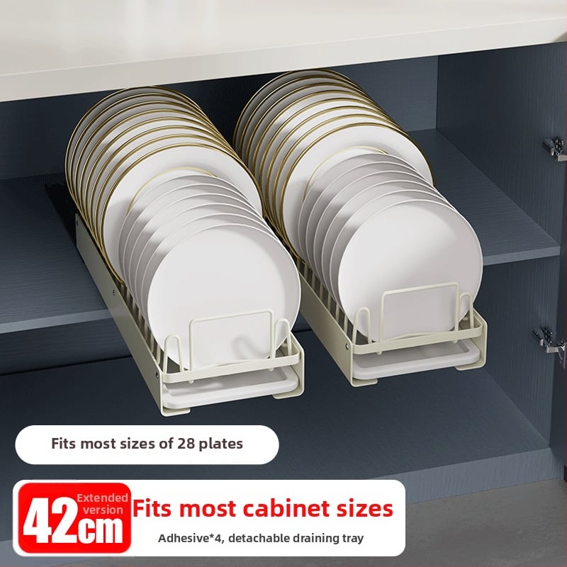 Nerezový regál na riady s ťahacím košíkom – kuchynský stojan na odkvapkávanie, moderný a viacúčelový