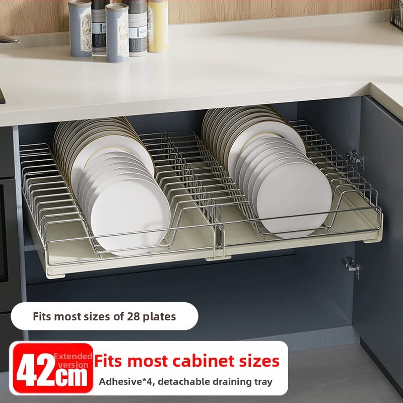 Nerezový regál na riady s ťahacím košíkom – kuchynský stojan na odkvapkávanie, moderný a viacúčelový