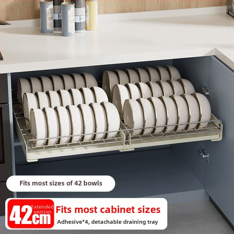 Nerezový regál na riady s ťahacím košíkom – kuchynský stojan na odkvapkávanie, moderný a viacúčelový