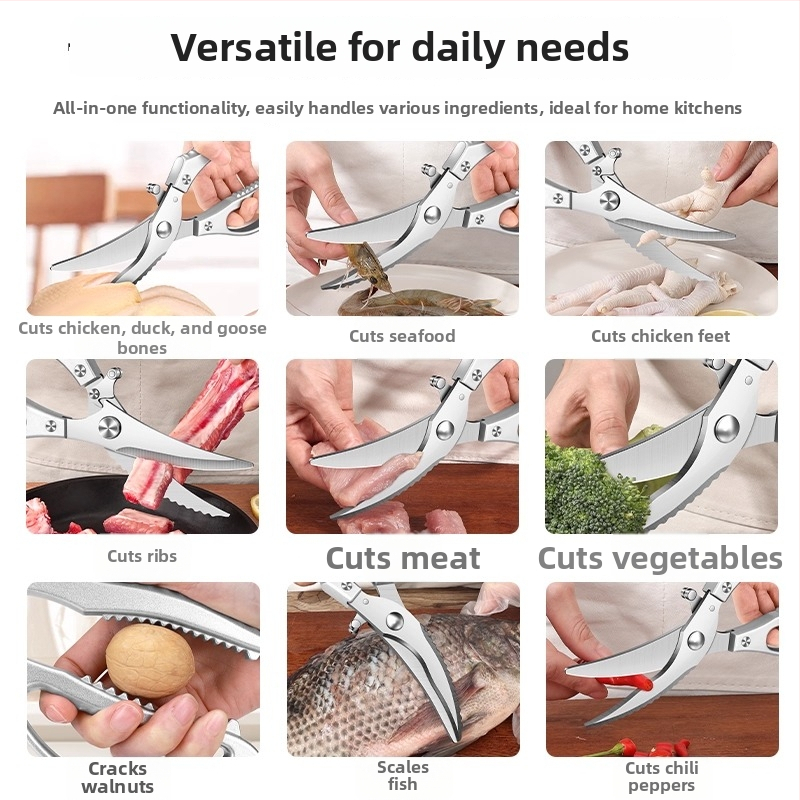 4MM sunkios virtuvės žirklės paukščių kaulams – nerūdijančio plieno, daugiafunkcinės kaulų pjovimo žirklės, tinka vištienai, ančioms, žąsims ir žuvims