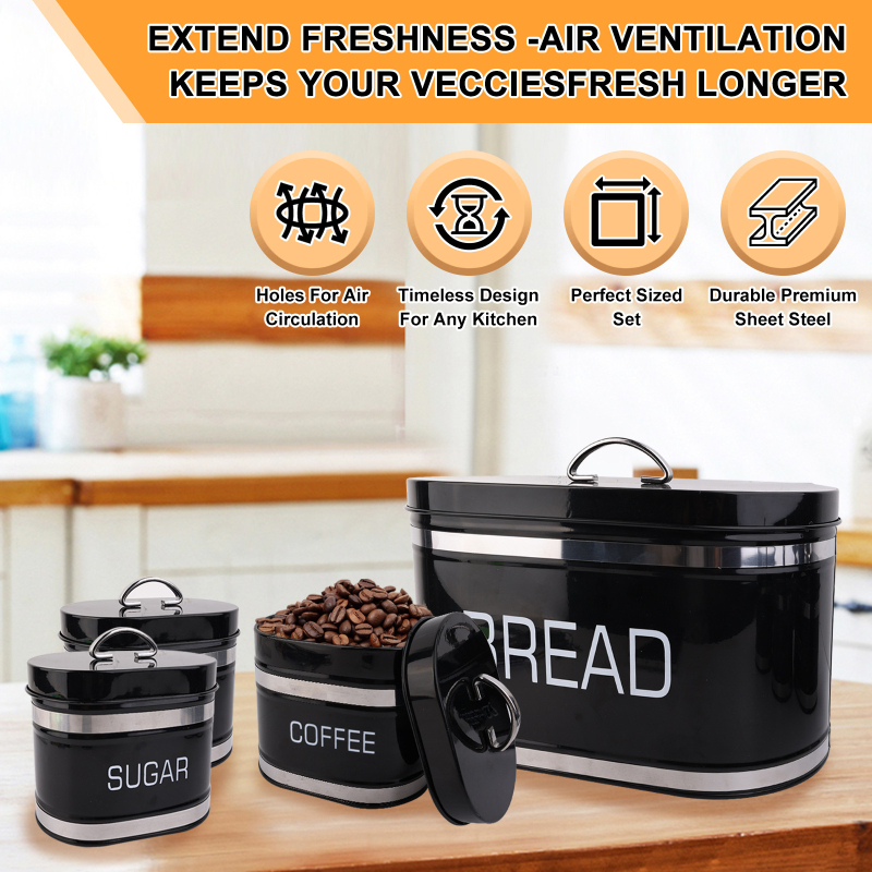 4-dielny set galvanizovaných železných skladovacích boxov - štvorcový tvar, objem 4.1-5 L, 5 vrstiev pre uchovanie čerstvosti