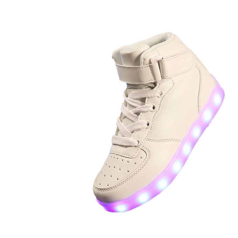 Detské tenisky s LED svetlom, s Velcro remienkom a elastickou páskou, USB nabíjateľné, vysoký vrchný diel, pre vek 6-30 rokov